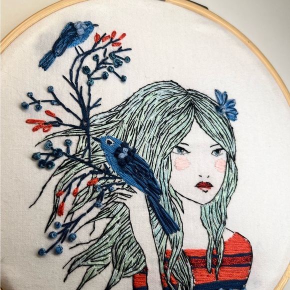 BLUEBIRDS WHISPERING SWEET NOTHINGS - Embroidered Art - Picture 4 of 4